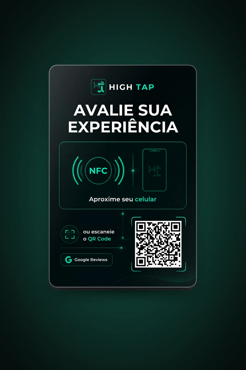Placa personalizada HIGH TAP: Avalie sua experiência, com NFC e QR Code
